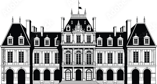 French Chateau Vector Illustration An Elegant Mansion with Ornate Details and Classic Architecture