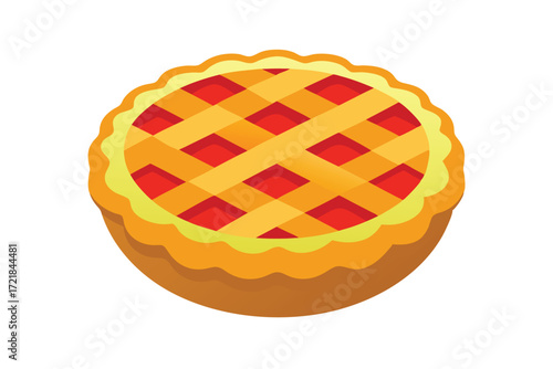 Cartoon cherry pie with lattice crust on white background