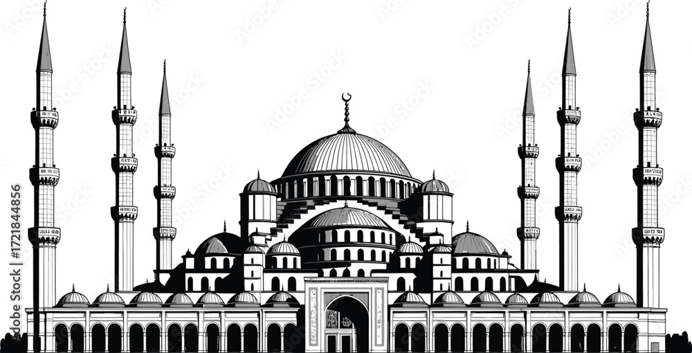 Fototapeta premium Detailed Vector Illustration of the Blue Mosque in Istanbul Turkey with Transparent Background