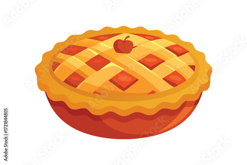 Delicious Apple Pie Illustration with Lattice Crust on White Background