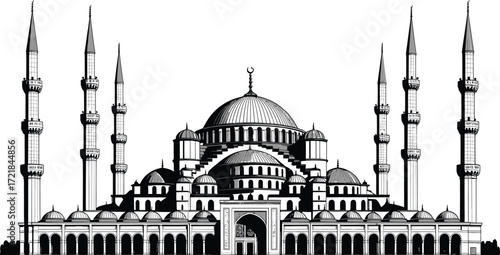 Detailed Vector Illustration of the Blue Mosque in Istanbul Turkey with Transparent Background