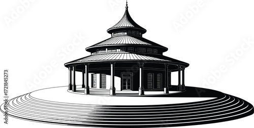 Detailed Pavilion Vector Illustration A Classic Outdoor Structure for Gatherings and Events