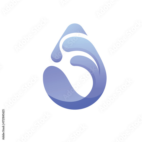 Abstract blue gradient water drop with flowing wave shapes, symbolizing freshness, fluidity, and modern design.