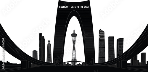 Suzhou Skyline Silhouette Vector Illustration Urban Landscape Cityscape Architecture