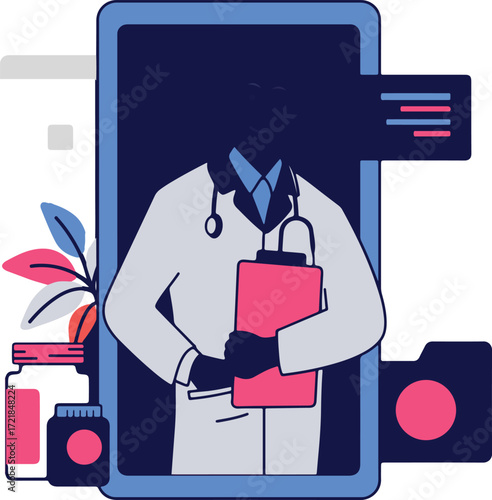 Doctor on screen with medical items