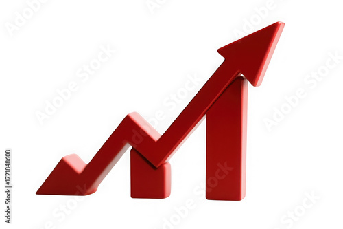 Red upward arrow graph showing rising trend isolated on black background image