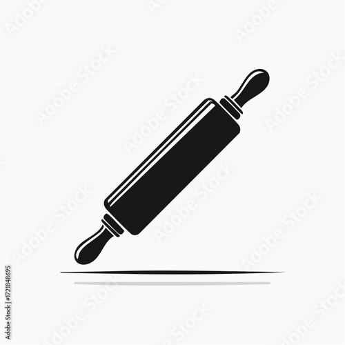 A black silhouette of a rolling pin against a white background, a kitchen tool for baking and dough preparation