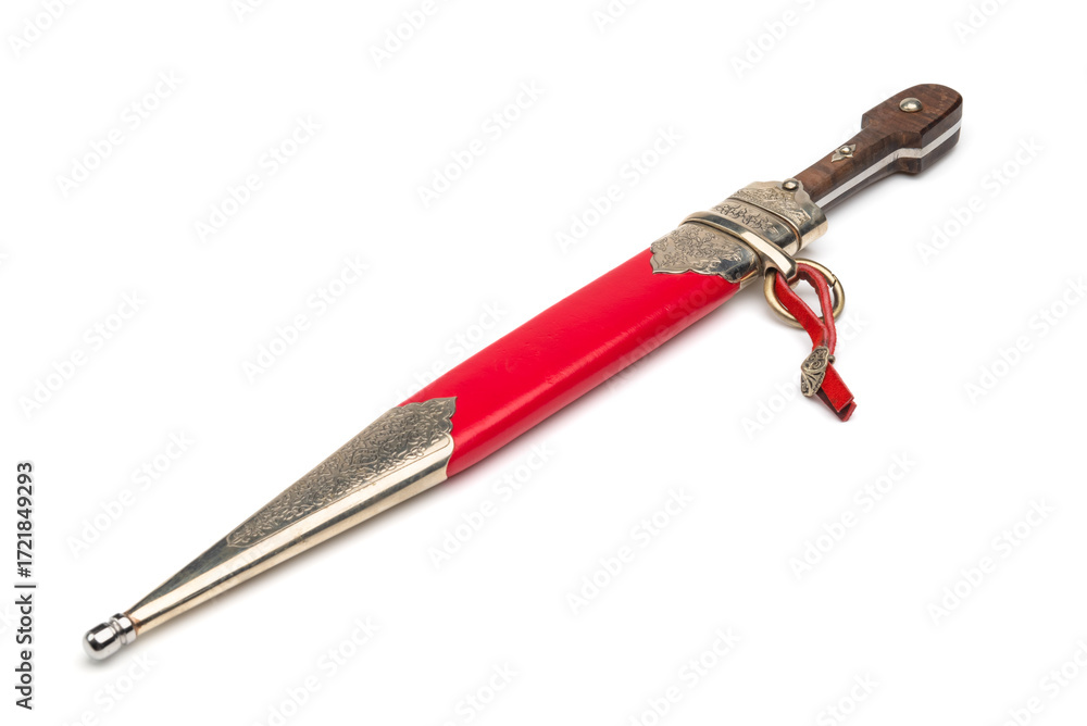 Fototapeta premium Ornate antique dagger in sheath isolated on white background
