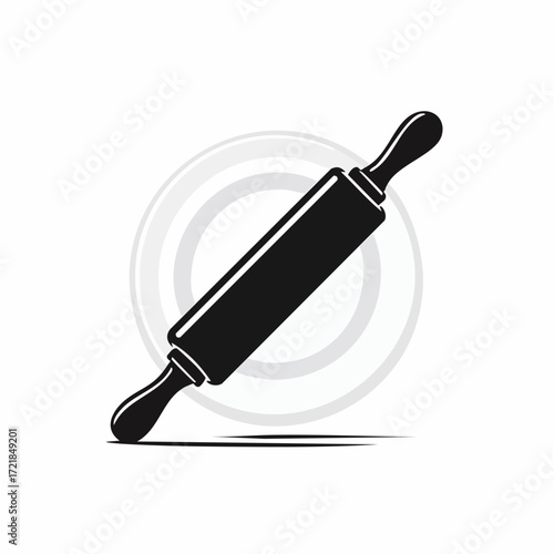 Simple black silhouette of a rolling pin, a classic kitchen utensil icon. Culinary and baking concept for a bakery logo design