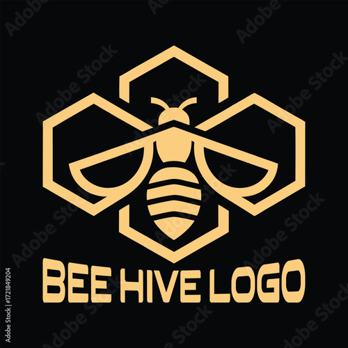 Golden bee and honeycomb graphic logo with text Bee Hive Logo vector