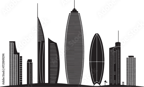 Gold Coast Skyline Silhouette Vector Illustration with Modern Buildings and Skyscrapers Design Element