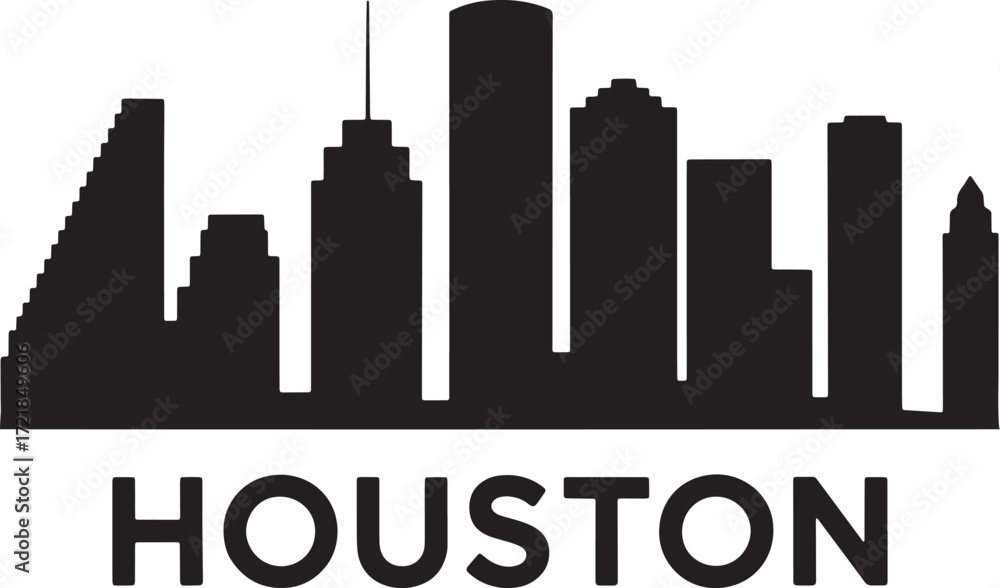 Fototapeta premium Houston Cityscape Silhouette Vector Illustration with Modern Buildings and Urban Design