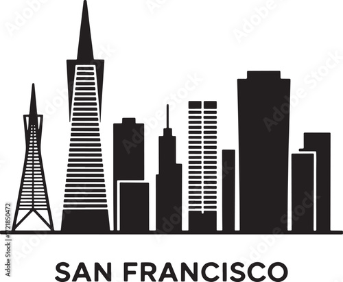 San Francisco Skyline Silhouette Vector Illustration with City Name Below for Travel and Tourism