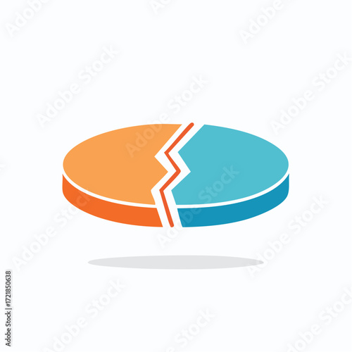 Conceptual representation of a divided circular object, symbolizing separation and division