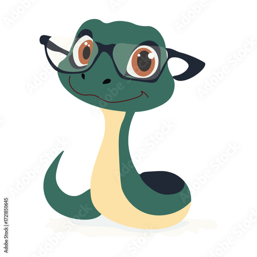 Cute snake in glasses character. Year of the Snake character. New Year symbol.