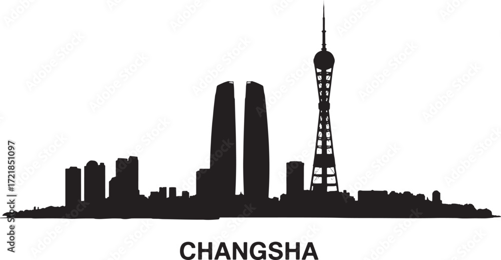 Fototapeta premium Changsha Cityscape Silhouette Vector Illustration Displaying Modern Architecture and Famous Landmarks