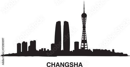 Changsha Cityscape Silhouette Vector Illustration Displaying Modern Architecture and Famous Landmarks