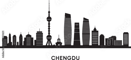 Chengdu Cityscape Silhouette Vector Illustration A Detailed Skyline Depiction of Urban Architecture