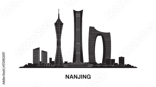 Nanjing Skyline Silhouette Vector Illustration China City Landmark Architecture Outline Design Travel