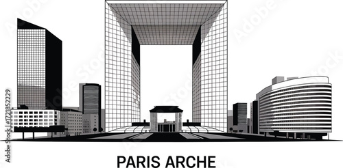 Paris La Défense Cityscape Silhouette Vector Illustration with Urban Architecture Design