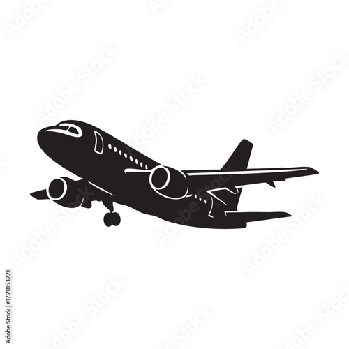 Silhouette of a Passenger Airplane Ascending After Takeoff Minimalist Aviation Art for Wall Decor and Creative Projects