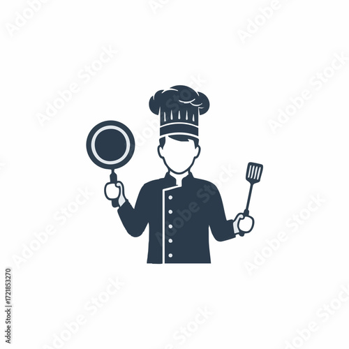 Chef with frying pan and spatula
