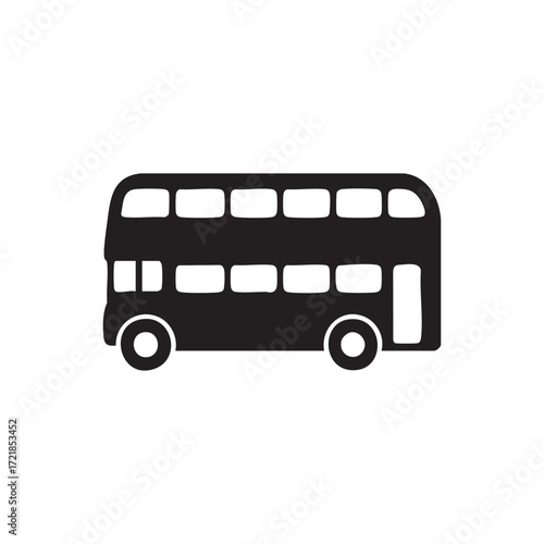 Stylized Black and White Double Decker Bus Icon for Transportation Concepts and Simple Design Elements for Graphic Purposes
