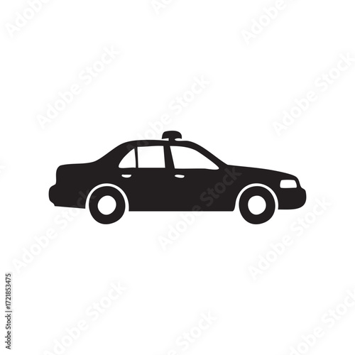 Monochrome Silhouette of a Police Car Offers a Stark and Simple Visual Representation of Law Enforcement Vehicles
