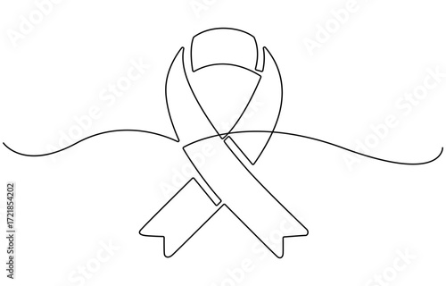 Awareness Ribbon Single Line Icon, Awareness Ribbon Continuous one line drawing vector art.