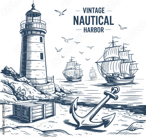 Explore Vintage Nautical Harbor History A Hands Drawing Illustration