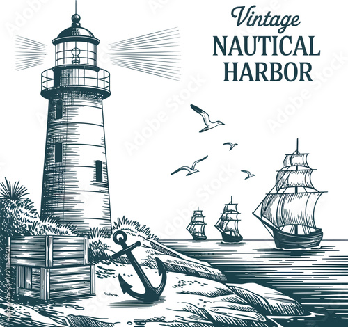 Explore Vintage Nautical Harbor History A Hands Drawing Illustration