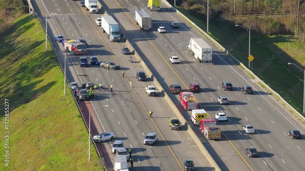 First responders at car accident site in Florida. Emergency services ...