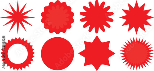 Collection of Red Geometric Shapes and Starburst Designs