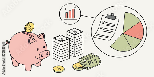 Piggy bank illustration symbolizing savings growth, financial planning, and investment success for wealth management and business prosperity