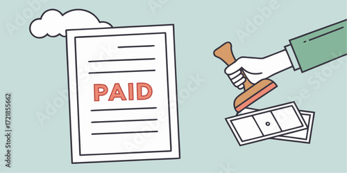Get Your Bills Paid Fast with this Clean Illustration of a Hand Stamping Documents, Conveying Finance Success, and Efficiency in Business Transactions Today