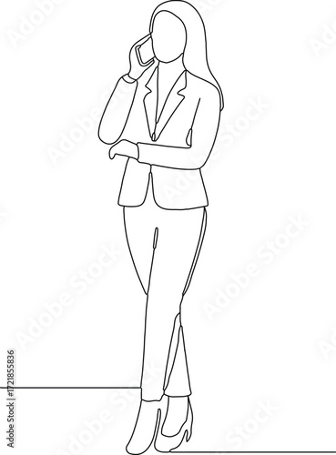 A stylish vector drawing of a young woman in a white dress, standing with a folder