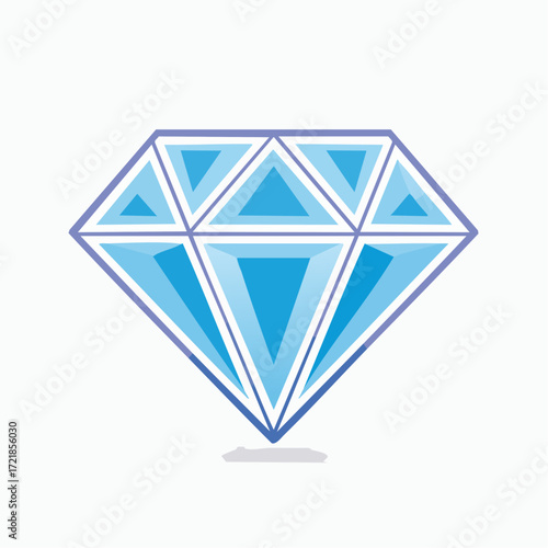 Illustration of a radiant blue diamond with intricate facets and a subtle shadow