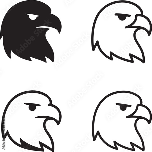 Eagle icon set, bird predator silhouette, aerial wildlife symbol, eagle minimal vector, line outline, filled black vector, thin stroke modern, isolated professional icon pack