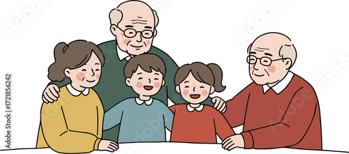 Happy multigenerational family gathered around the table smiling together  