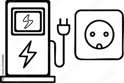 Electric Vehicle Charging Station and Power Outlet Icon for Sustainable Energy Transportation