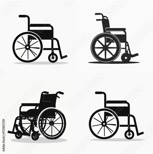 A collection of four black wheelchair silhouette icons.