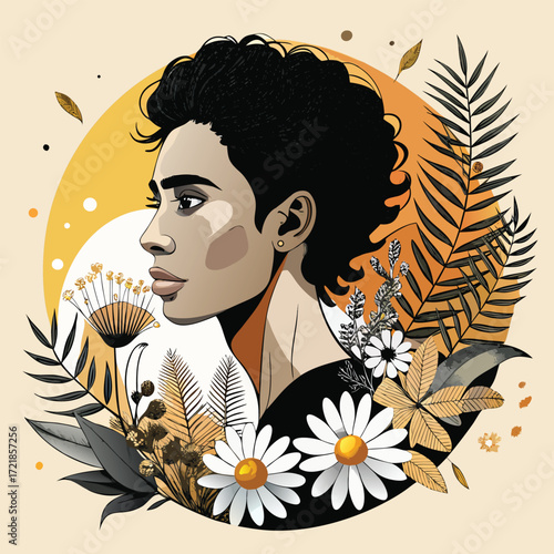 Woman profile art floral design nature beauty aesthetic woman profile