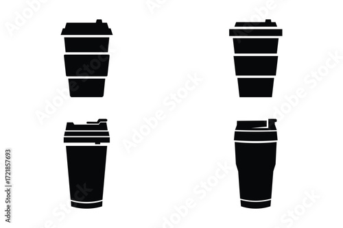Takeaway Coffee Cup Icon Set – To‑Go Drink Silhouette Vector