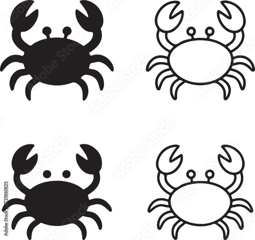 Crab icon set, black silhouette crab vector, editable crab minimal symbol, modern professional marine icons, crab black outline illustration, minimal crab vector