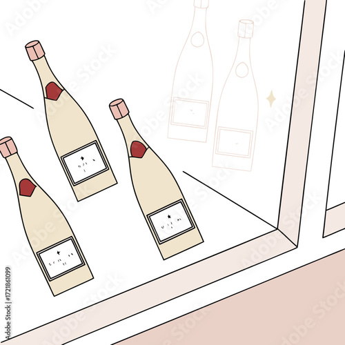 Elegant champagne bottles artfully arranged, suggesting celebration, luxury, and joyful moments, perfect for event invitations and party promotions