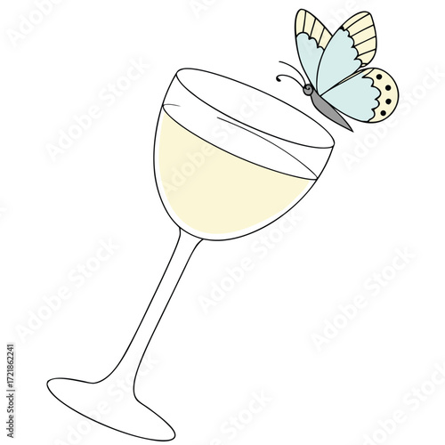 Elegant wine glass with a delicate butterfly, perfect for spring celebrations and light-hearted designs, bringing charm to any event or design.