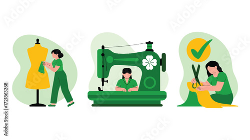 Vector art of fashion design and sewing process