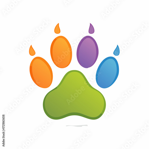 Vibrant paw print logo with gradient colors: a creative design for pet-related brands