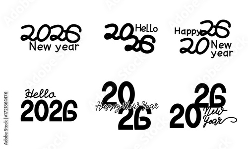 Wallpaper Mural Set of 2026 new year Calligraphy. Happy new year lettering collection for New year design. Vector illustration. Torontodigital.ca