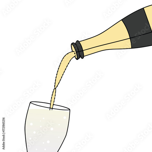 Pouring bubbly champagne into a flute glass to celebrate success, new year, or a special occasion with festive cheer and elegance